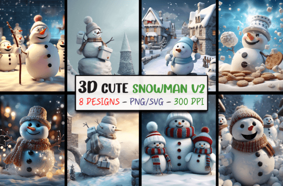 3D Christmas Backgrounds Snowman SVG V02 Graphics