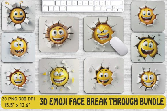 3D Emoji Face Break Through Backgrounds Graphics