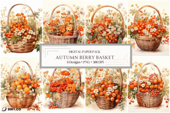 Autumn Berry Basket Backgrounds Graphics
