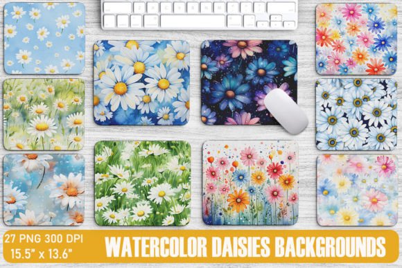 Beautiful Watercolor Daisies Graphics & Backgrounds