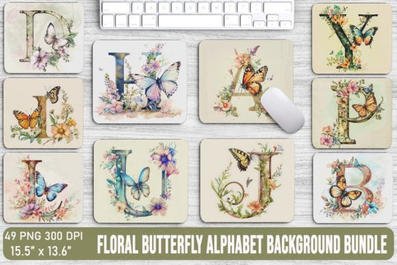 Floral Butterfly Alphabet Backgrounds Graphics