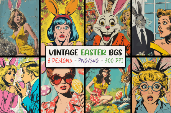 Funny Vintage Easter Backgrounds Bundle: Graphics & Backgrounds