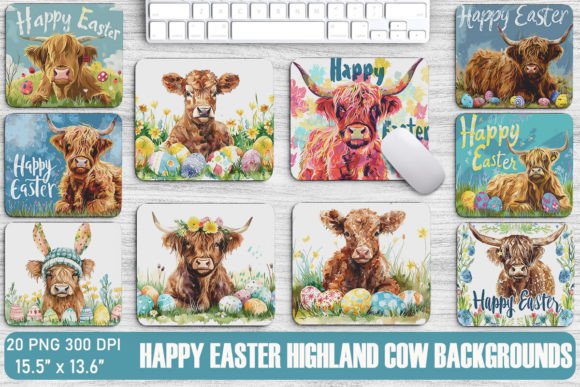 Happy Easter Highland Cow Backgrounds Graphics