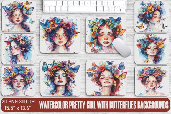 Pretty Girl with Butterflies Backgrounds Graphics