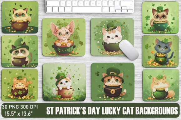 St Patrick’s Day Lucky Cat Backgrounds Graphics