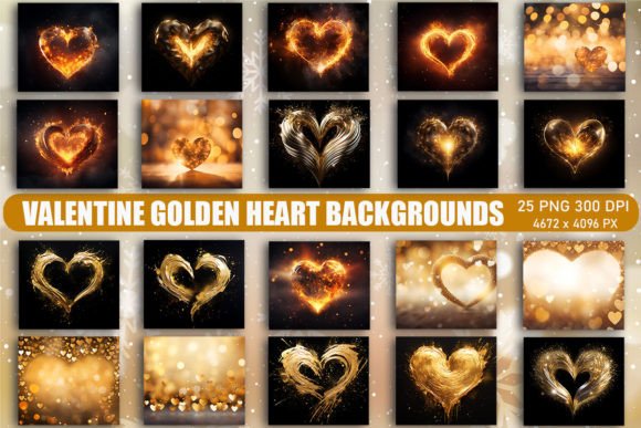 Valentine Golden Heart Backgrounds Graphics