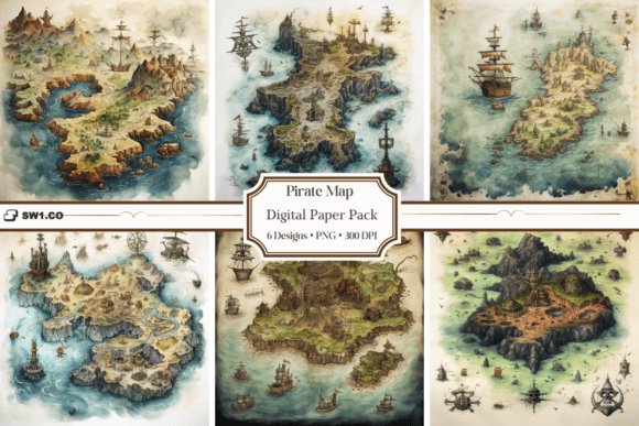 Vintage Pirate Map Backgrounds: Editorial Graphics & Design Assets