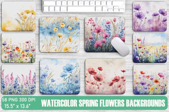 Watercolor Spring Flowers Backgrounds