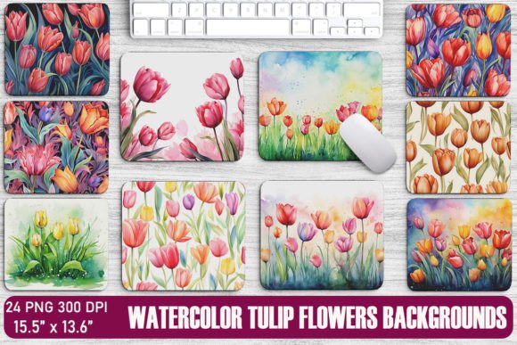 Watercolor Tulip Flowers Backgrounds Graphics