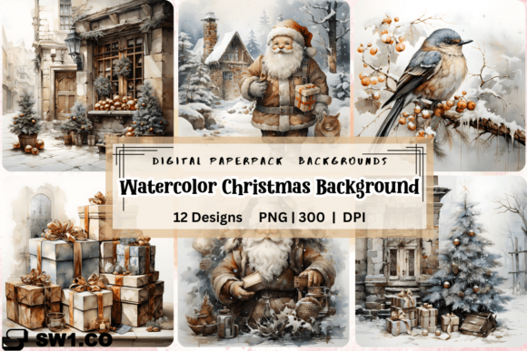 Watercolor Winter Christmas Backgrounds